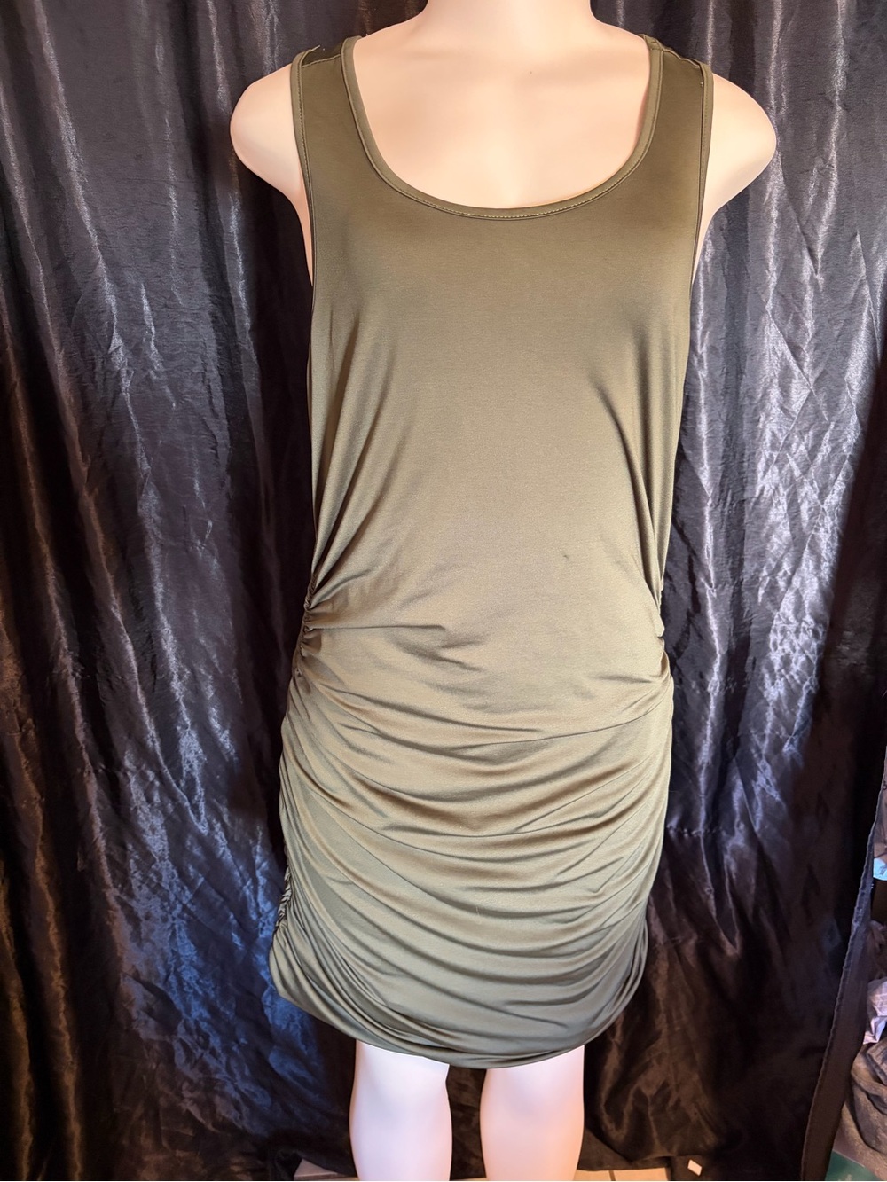 zeagoo Olive Green Ruched Tank Dress